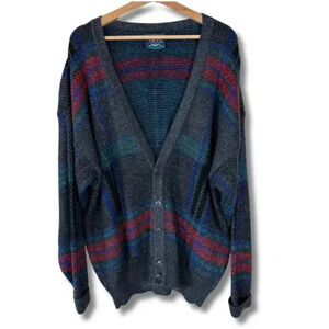 Vintage Jantzen Cardigan Sweater Grandpa Made in USA Grey Multicolor Women's XL